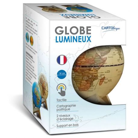 GLOBE 14 CM ANTIQUE LUMINEUX + SUPPORT EN BOIS