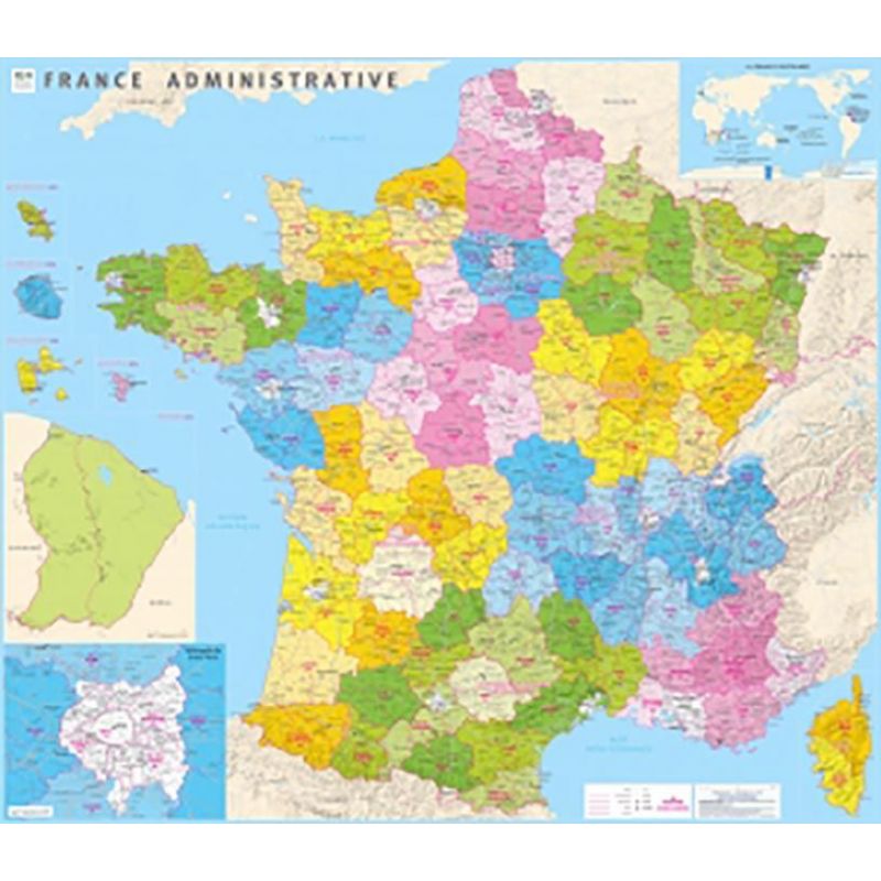 POSTER FRANCE ADMINISTRATIVE PLASTIFIEE NOUVELLES REGIONS 100 