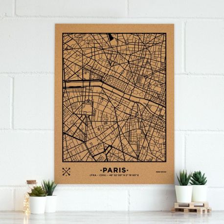 WOODY MAP VILLE XL - PARIS - NOIR 90 CM X 60 CM