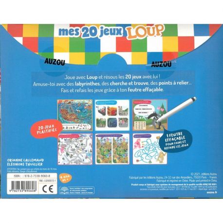 MES 20 JEUX LOUP - 10 CARTES PLASTIFIEES + 1 FEUTRE EFFACABLE