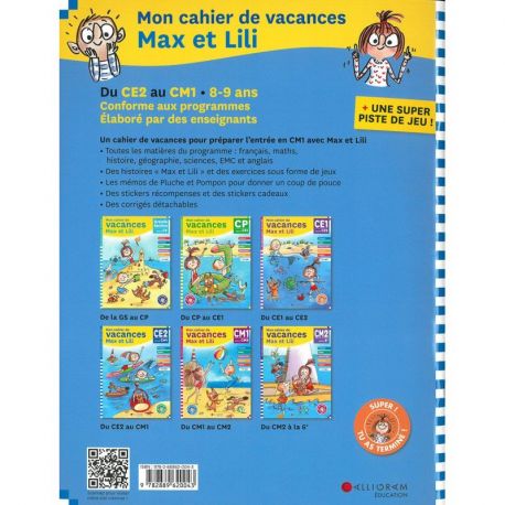 N*4 CAHIER DE VACANCES CE2 AU CM1 MAX ET LILI 8/9 ANS