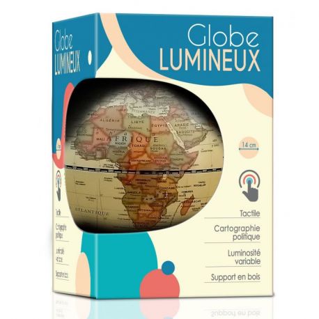 GLOBE 14 CM ANTIQUE LUMINEUX + SUPPORT EN BOIS