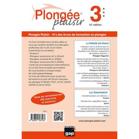 PLONGEE PLAISIR 3 NIV 3 TESTS DE CONNAISSANCES