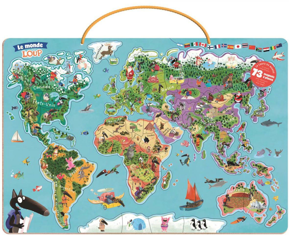 Tableau de puzzle Play-n-Learn avec carte du monde magnétique Ata