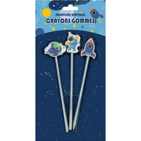 AVENTURE SPATIALE - KIT 3 CRAYONS GOMME