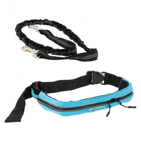 LAISSE DE SPORT CEINTURE MAINS LIBRES ET LAISSE ANTICHOCS 2 POCHES