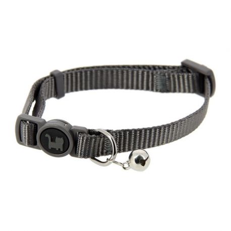 COLLIER CHAT - ANTI-ETRANGLEMENT A GRELOT - GRIS UNI - TU 20 A 30 CM