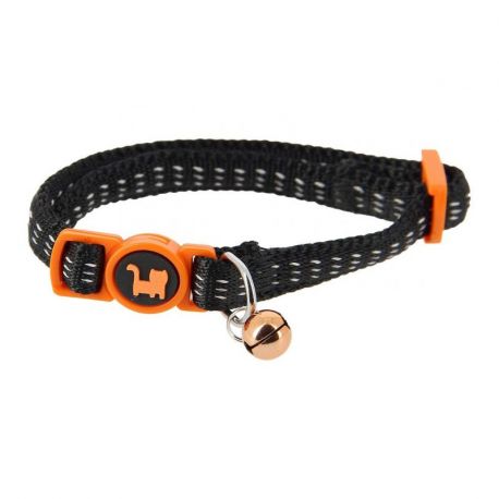 COLLIER CHAT REFLECHISSANT - ULTRA CONFORT - NOIR/ORANGE - 20 A 30 CM