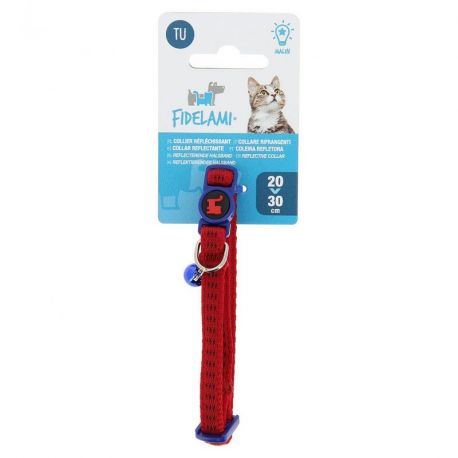 COLLIER CHAT REFLECHISSANT - ULTRA CONFORT - ROUGE/BLEU - 20 À 30 CM