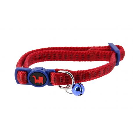 COLLIER CHAT REFLECHISSANT - ULTRA CONFORT - ROUGE/BLEU - 20 À 30 CM