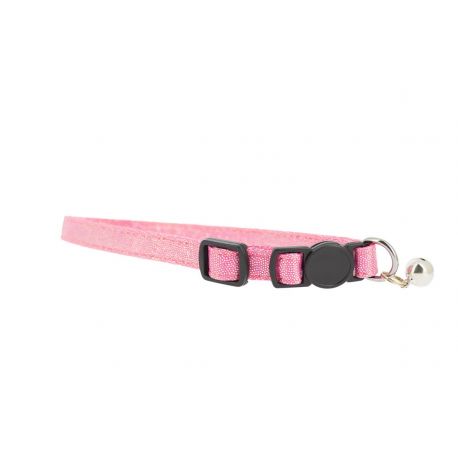 COLLIER CHAT - ANTI-ETRANGLEMENT A CLOCHETTE - ROSE - 20 A 30 CM