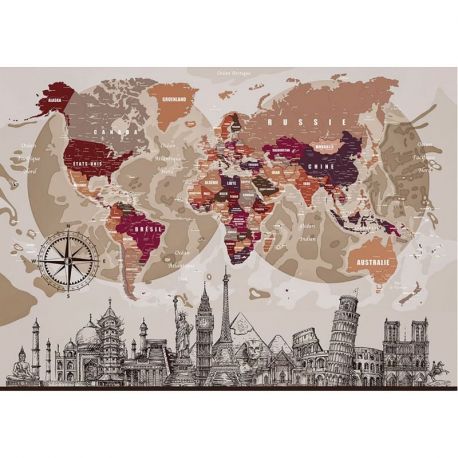 CARTE DU MONDE AVEC MONUMENTS 100 CM X 70 CM