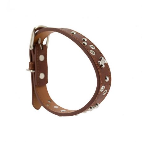 COLLIER RIVETS FANTAISIE MARRON M 29 A 39 CM