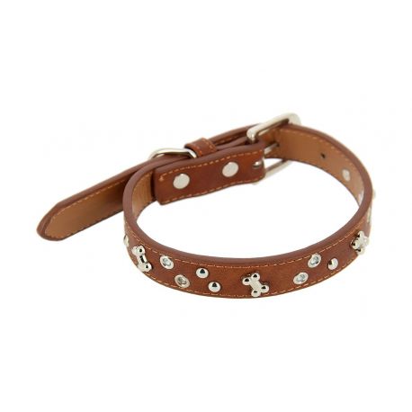 COLLIER RIVETS FANTAISIE MARRON M 29 A 39 CM