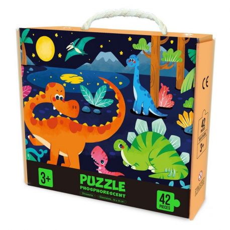 PUZZLE PHOSPHORESCENT DINOSAURES 42 PIECES - 50 x 34 CM