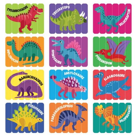 PUZZLE BATONNETS DINOSAURES 12 EN 1 - 36 PIECES