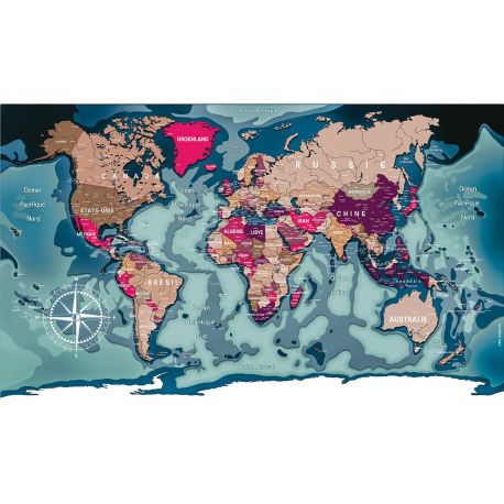 CARTE DU MONDE BLEUE 100 x 60 CM