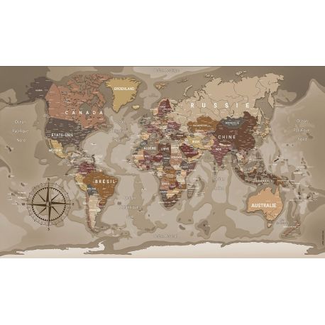 CARTE DU MONDE BEIGE 100 x 60 CM